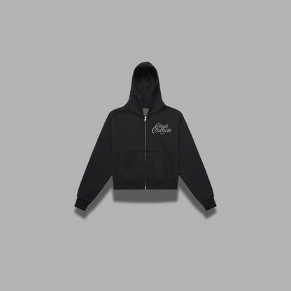 Fleeced Zip-Up Cropped Hoodie